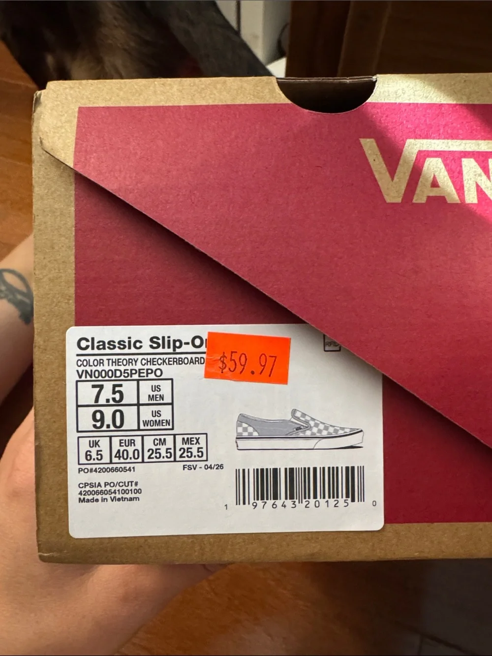 Vans Slip-On Checkerboard Sneakers in Greyish/Teal & White